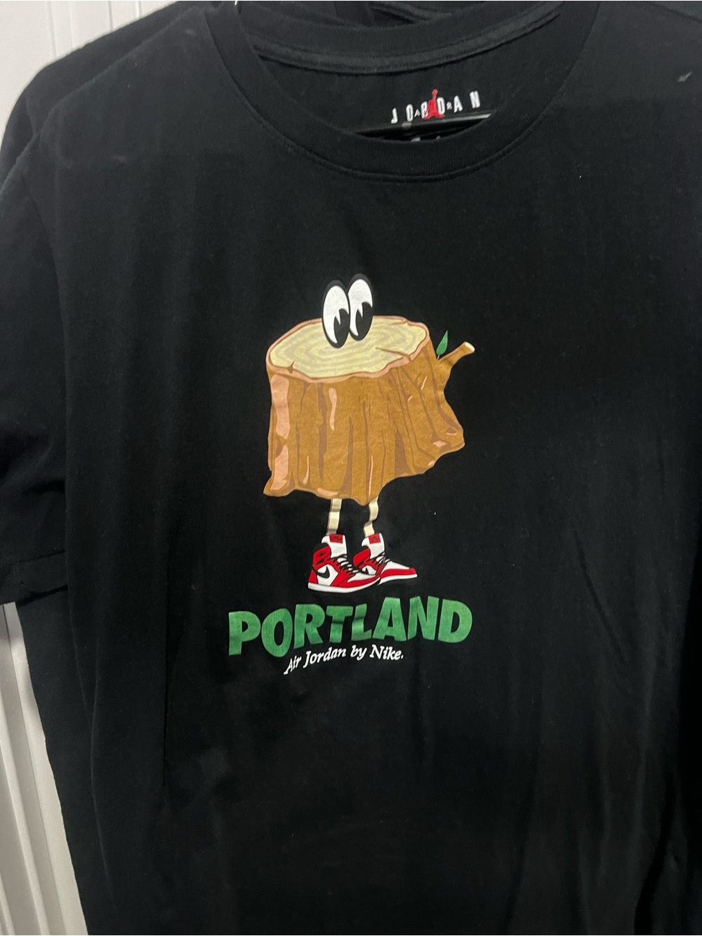 Jordan Black Portland Stump Graphic Tee with Red Sneakers